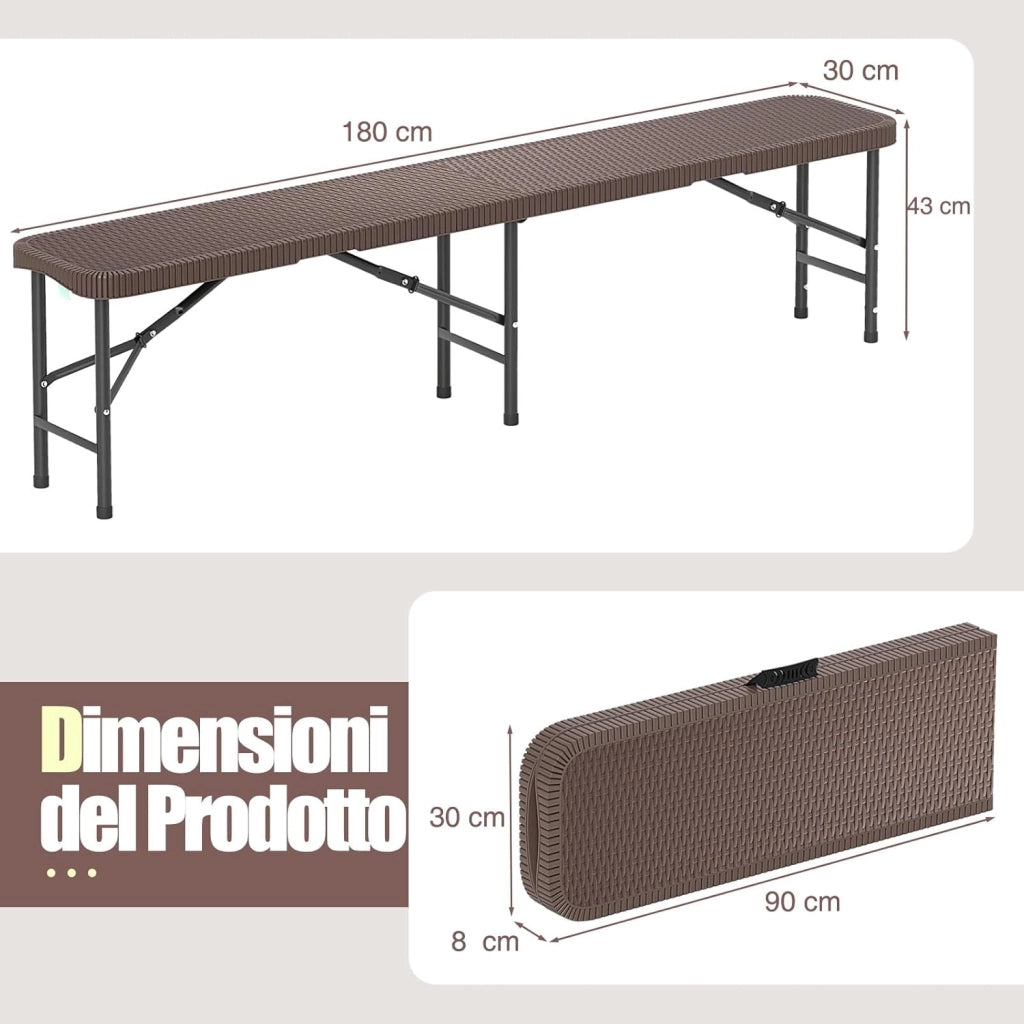 Panca da Giardino 180 cm, Panca Pieghevole da Picnic in HDPE, per Giardino Campeggio Festa, Portata 600 kg (Panca)