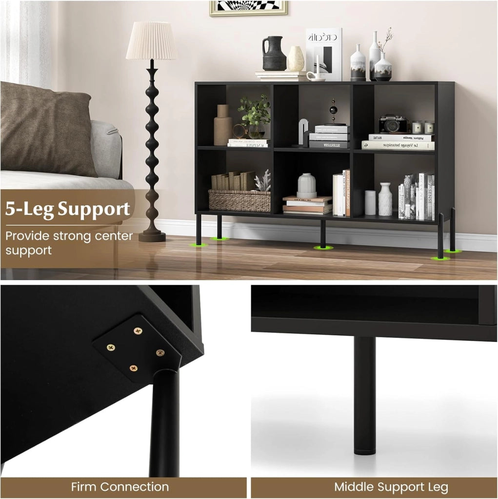 Libreria, scaffale a 6 scomparti, orizzontale, per soggiorno, camera da letto e ufficio, 120 x 35 x 79,5 cm (nero)