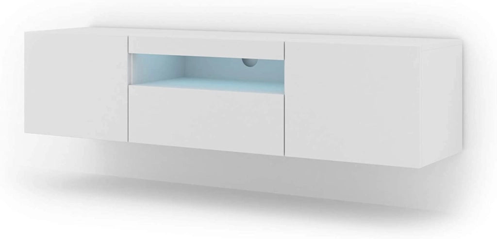 MOBILE TV PIANO TV SOSPESO O A TERRA BIANCO OPACO CON LED 150x37x42cm AURA