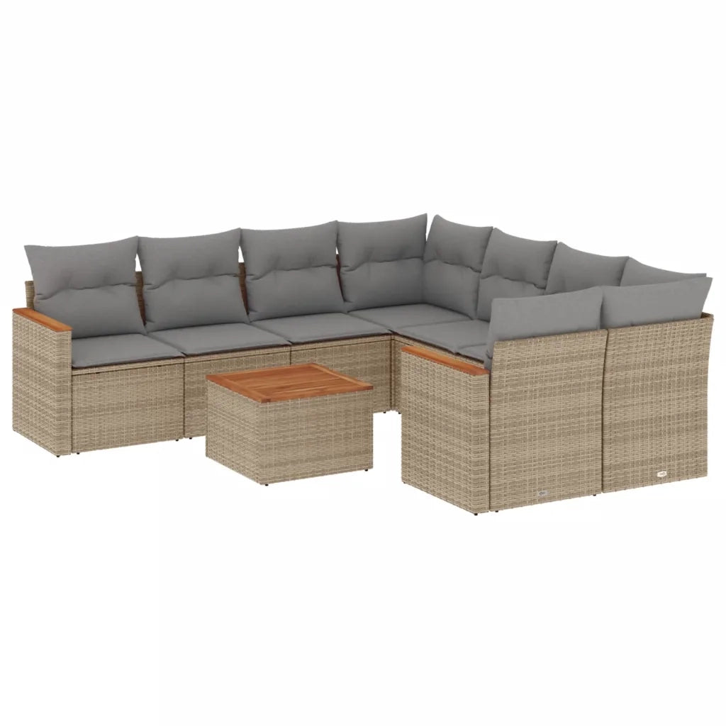 Set Divano da Giardino 9 pz con Cuscini Beige Misto Polyrattan