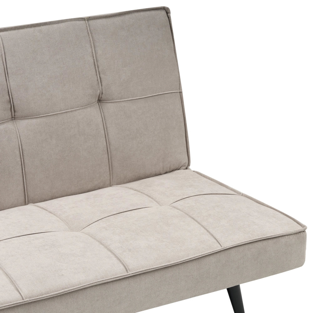 Divano letto in tessuto beige a 3 posti con imbottitura trapuntata Letto per ospiti senza braccioli con chiusura a scatto