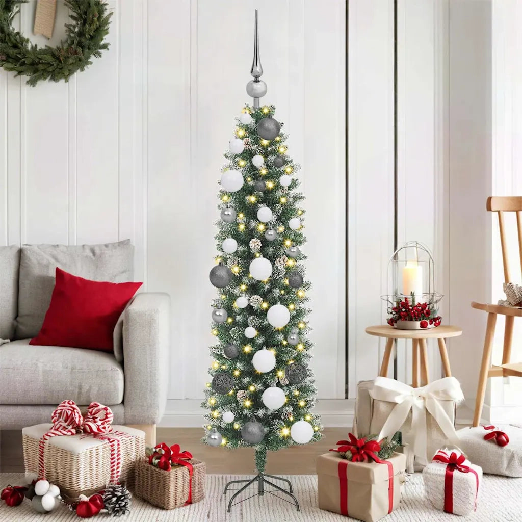 Albero di Natale Artificiale Sottile Verde e Bianco 120 cm 3395268
