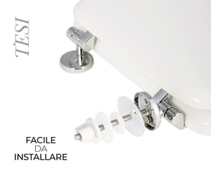 Copriwater Universale 35,5x43,3 cm in MDF Cerniere in Metallo Cromato Tesi Bianco Lucido