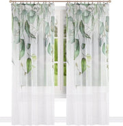 Gordini con banda di ruché in bianco - Tende per soggiorno moderno - Tendaggio, tenda per finestra, lunga, trasparente - Semi-trasparente - 1 pezzo 145 x 250 cm Motivo foglie