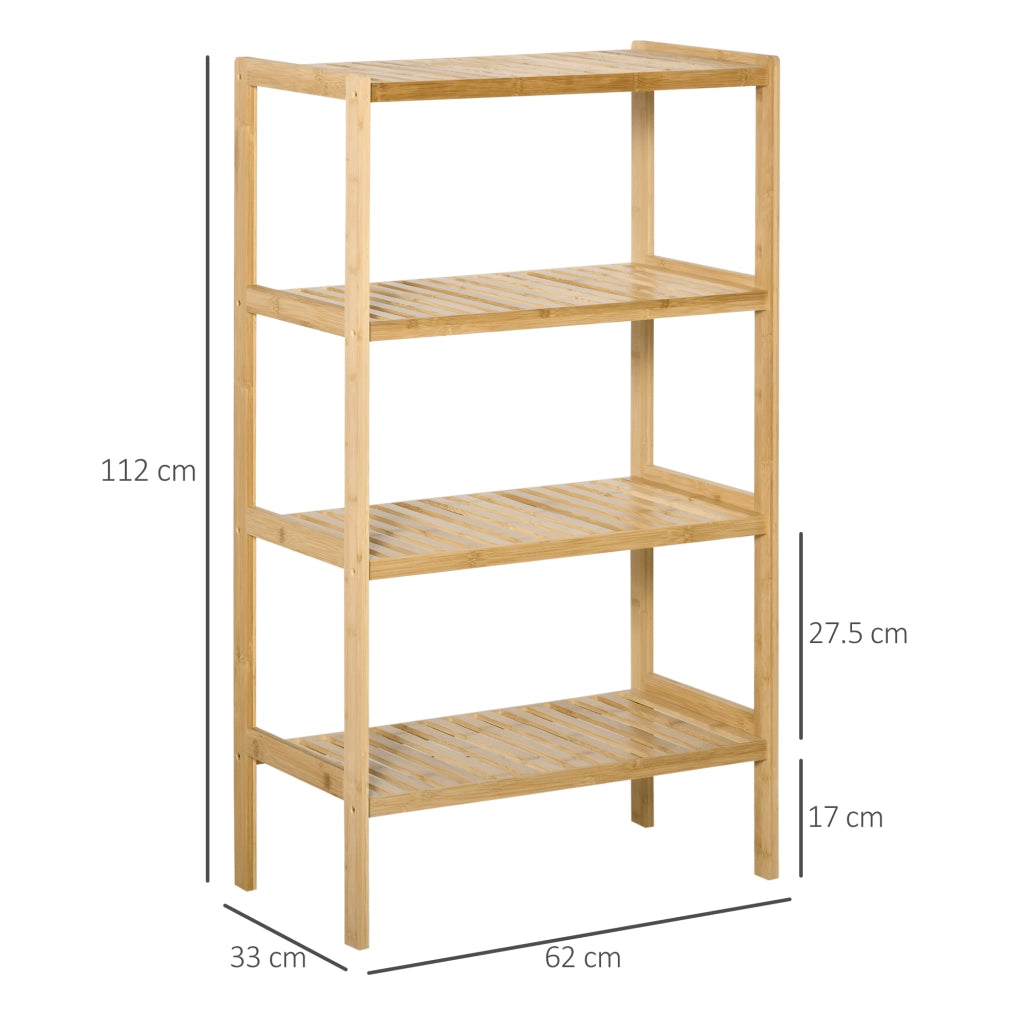 Scaffale a 4 ripiani in bambù naturale 62x33x112 cm, struttura combinabile per soggiorno, cucina e bagno