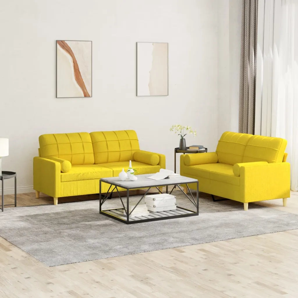 Set di Divani 2 pz con Cuscini Giallo Chiaro in Tessutocod mxl 107048