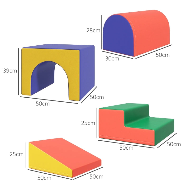 Set di 4 blocchi da costruzione morbidi per arrampicarsi e scivolare, rivestimento in similpelle, per bambini da 1 a 3 anni, multicolore.
