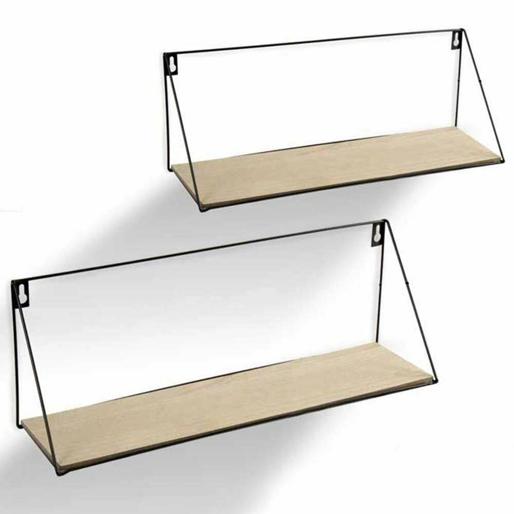 Trade Shop - Set 2 Mensole Parete Rettangolare Mensola Scaffale Metallo E Legno 2 Misure -