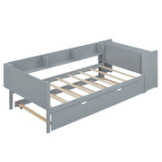 Letto singolo bambino 90×200 cm con letto estraibile; scrivania e 3 ripiani; senza materasso; pino; grigio