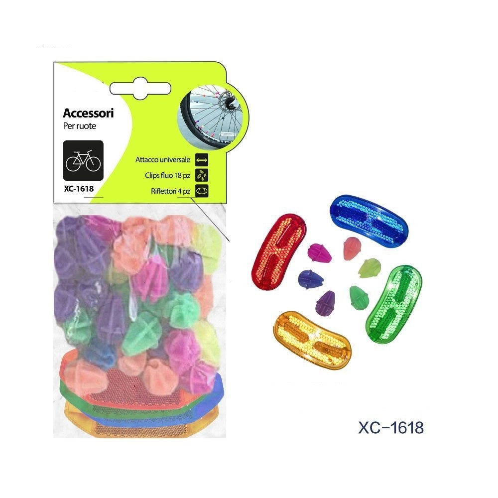 Trade Shop - Kit 18 Pz Clips Fluo + 4 Pz Riflettori Accessori Per Ruote Bici Colorate Xc-1618 -