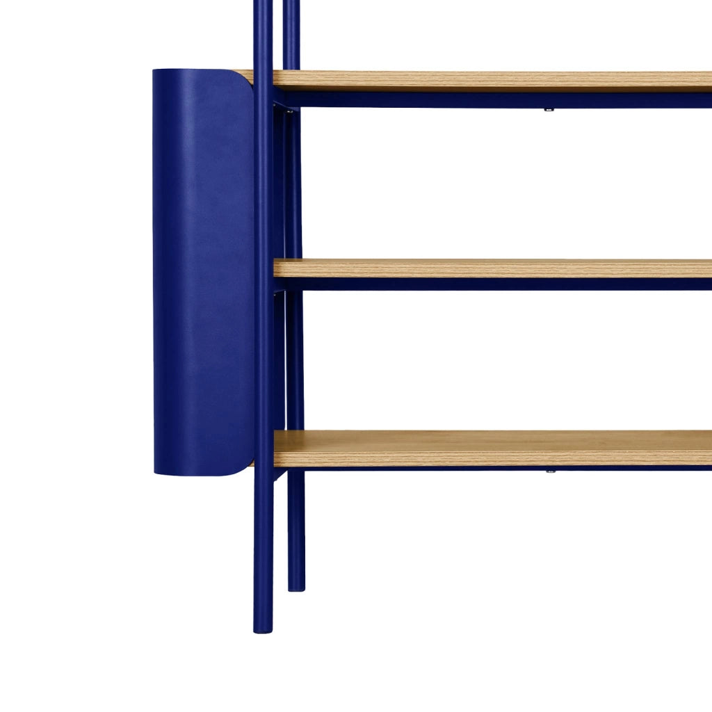 Libreria in metallo curvato e legno a 6 livelli, blu