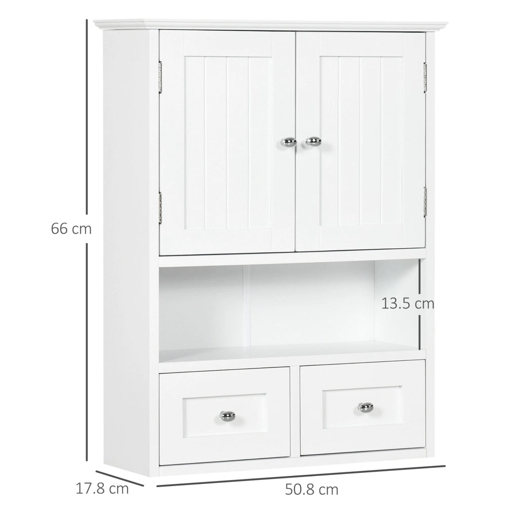 Pensile da Bagno con Armadietto e Cassetti 50,8x17,8x66 cm in Legno Bianco