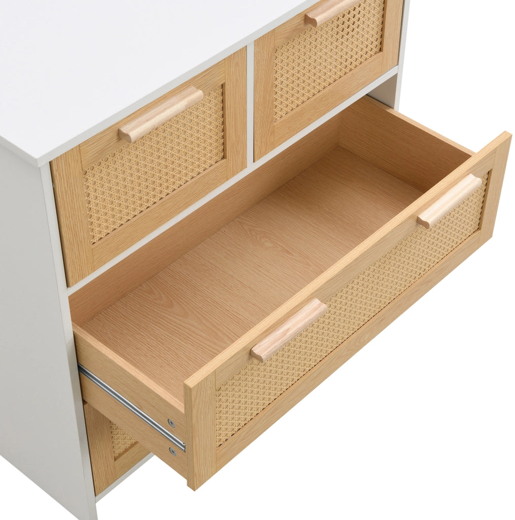 Cassettiera in rattan naturale con 4 cassetti 80x80x38 cm; bianco e naturale