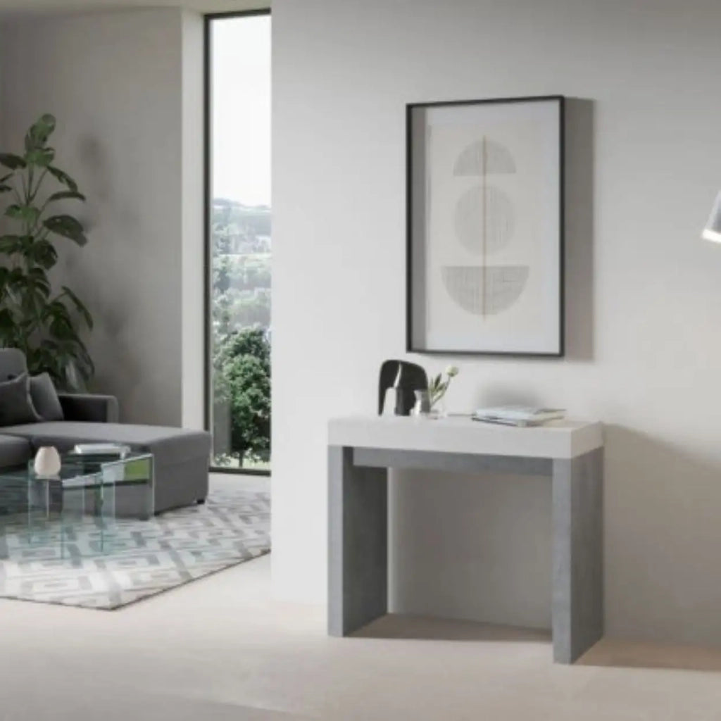 Consolle allungabile 90x40/300 cm Roxell Mix piano bianco frassino - struttura cemento