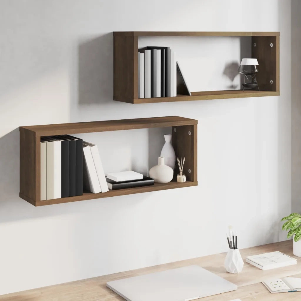 Mensole Cubo Muro 2pz Rovere Marrone 60x15x23 cm in Multistrato 815930