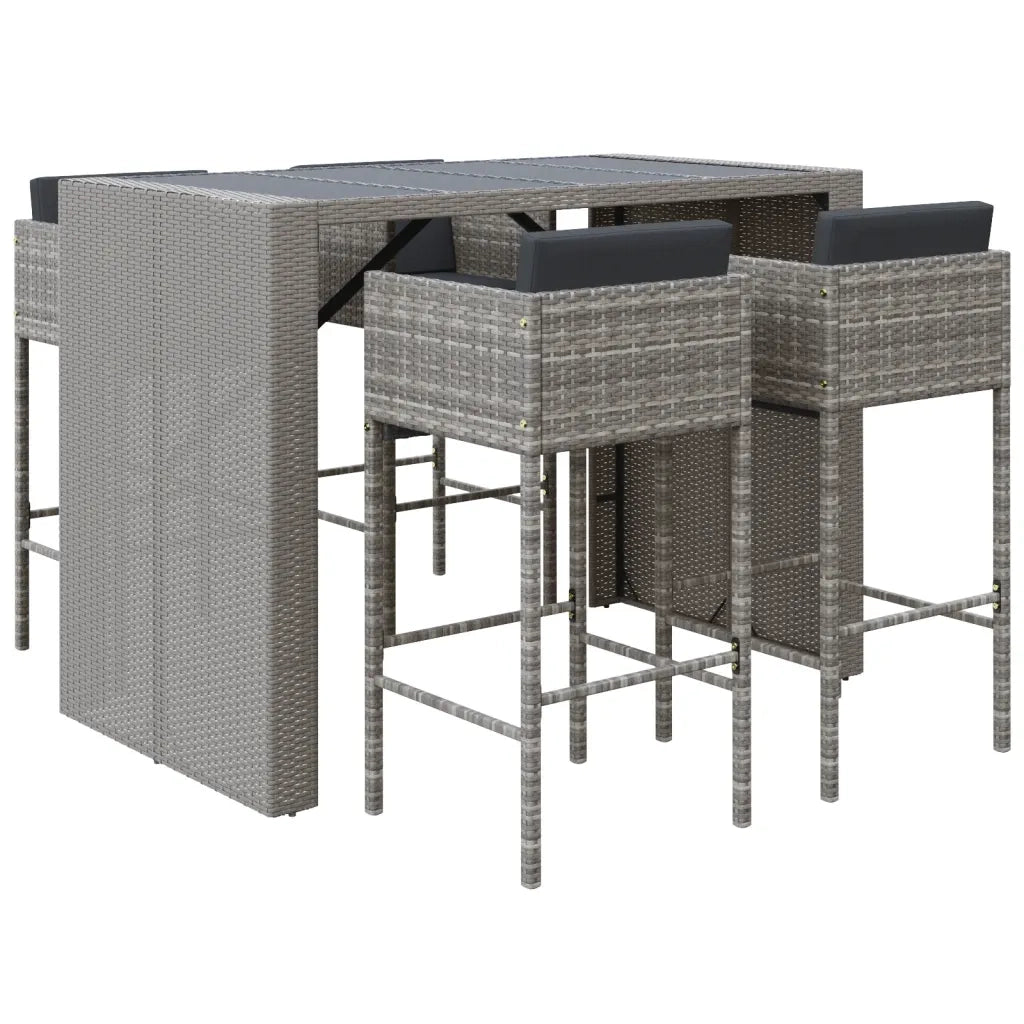 Set Bar da Giardino 5 pz con Cuscini in Polyrattan Grigiocod mxl 125019