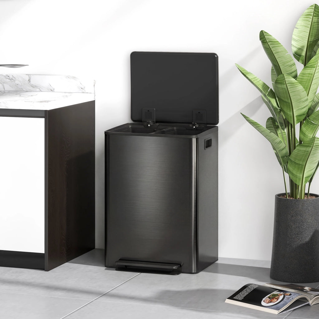 Pattumiera da 60L con 2 Scomparti ¨C Xylo ¨C Acciaio Inox Nero, Coperchio Soft-Close
