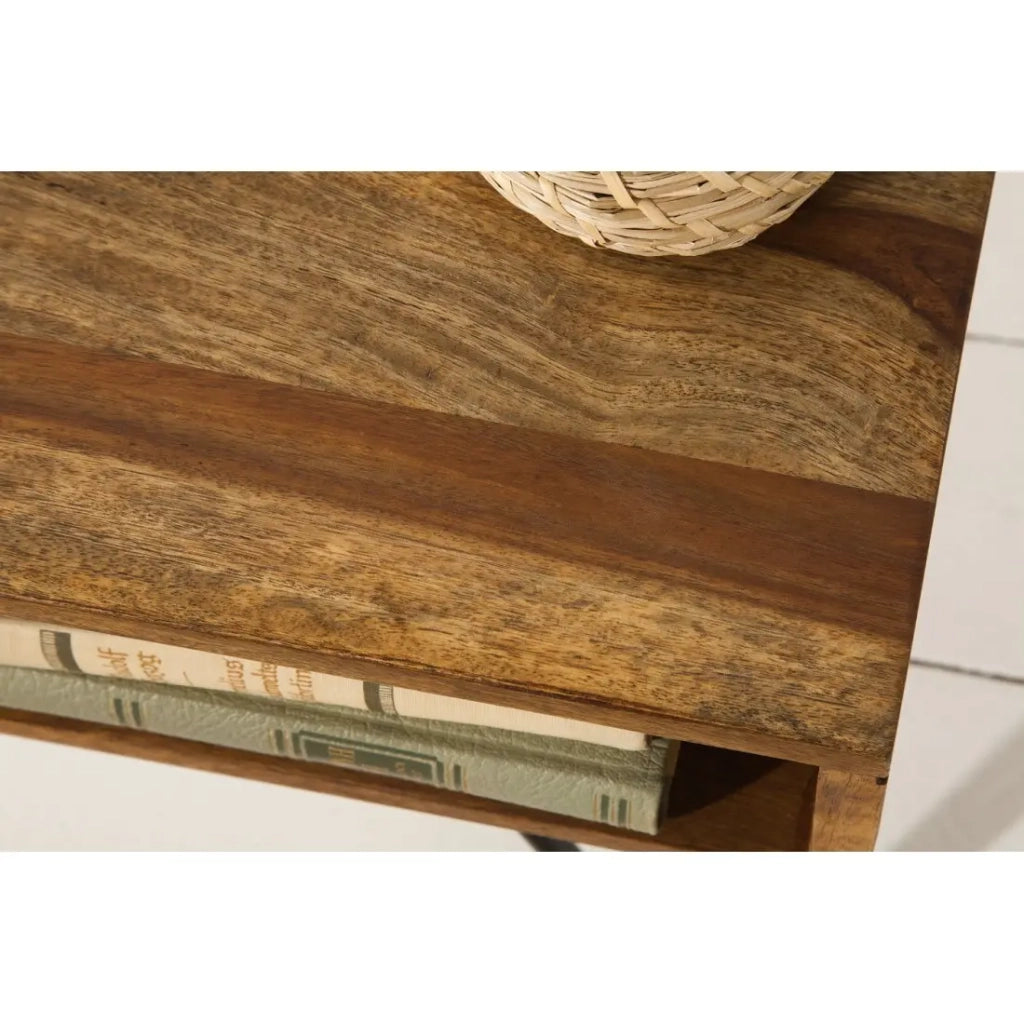 Tavolino SILVA 60 cm in legno di Sheesham massiccio e metallo nero – 2 vani