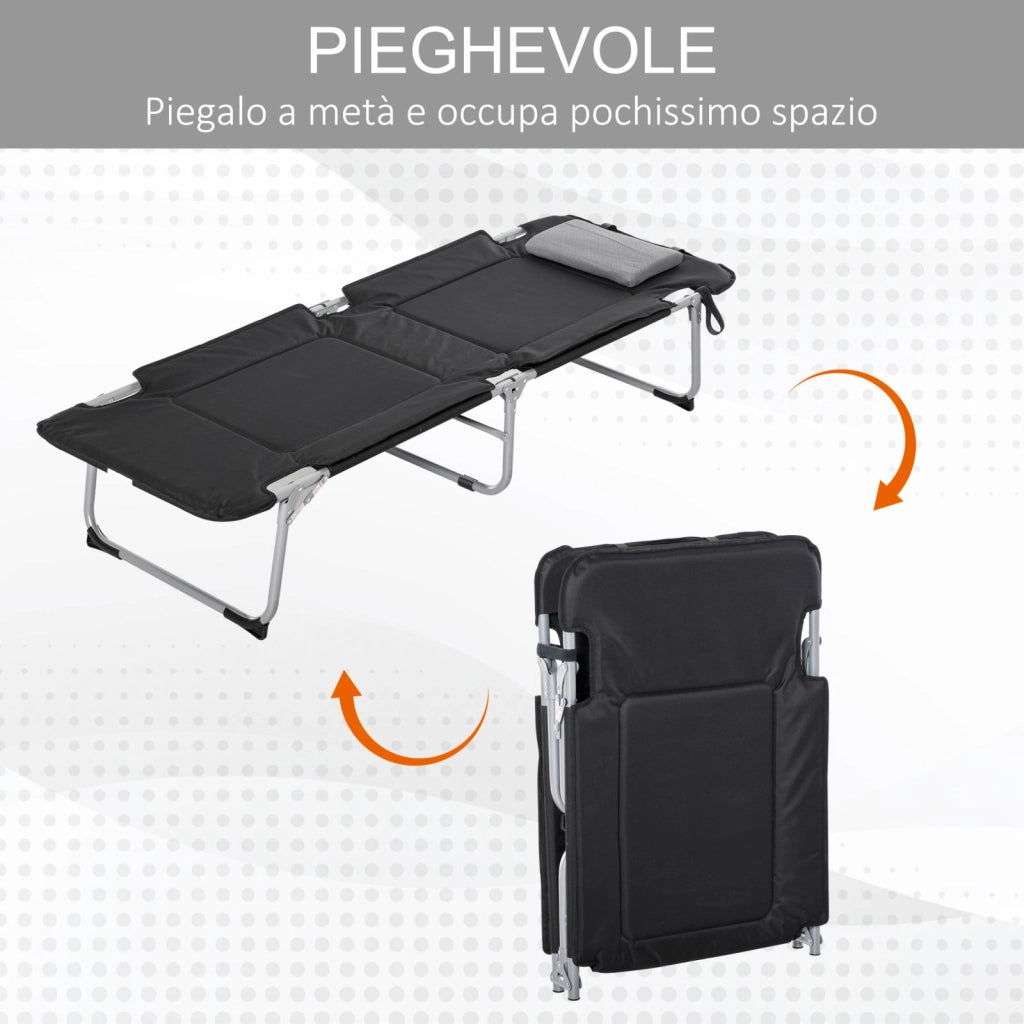 EasyComfort Letto da Campeggio, Brandina Pieghevole e Imbottita con Cuscino, Nero 183 x 66 x 33cm