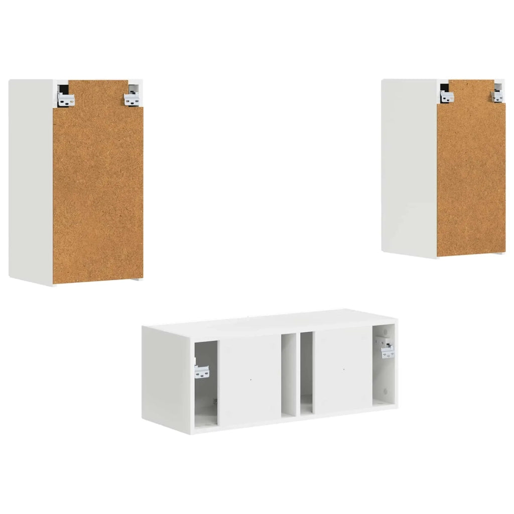 Set mobile TV Montaggio a parete 2 pcs Bianco Legno multistrato 3408961