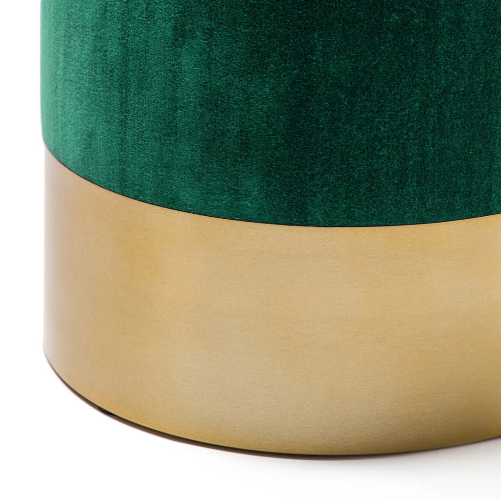 Pouf Pepino in velluto verde bosco con base dorata