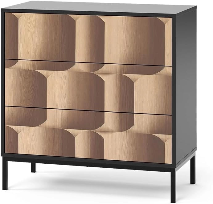 Cassettiera Eliza, Nero/quercia, 80 x 81.2 cm con 3 cassetti, per la conservazione e l’organizzazione in soggiorno o camera da letto