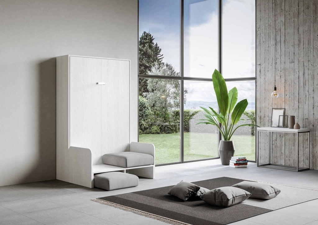 Letto 1 Piazza e Mezzo a Scomparsa Salvaspazio con Sofà Kentaro H210 cm Bianco