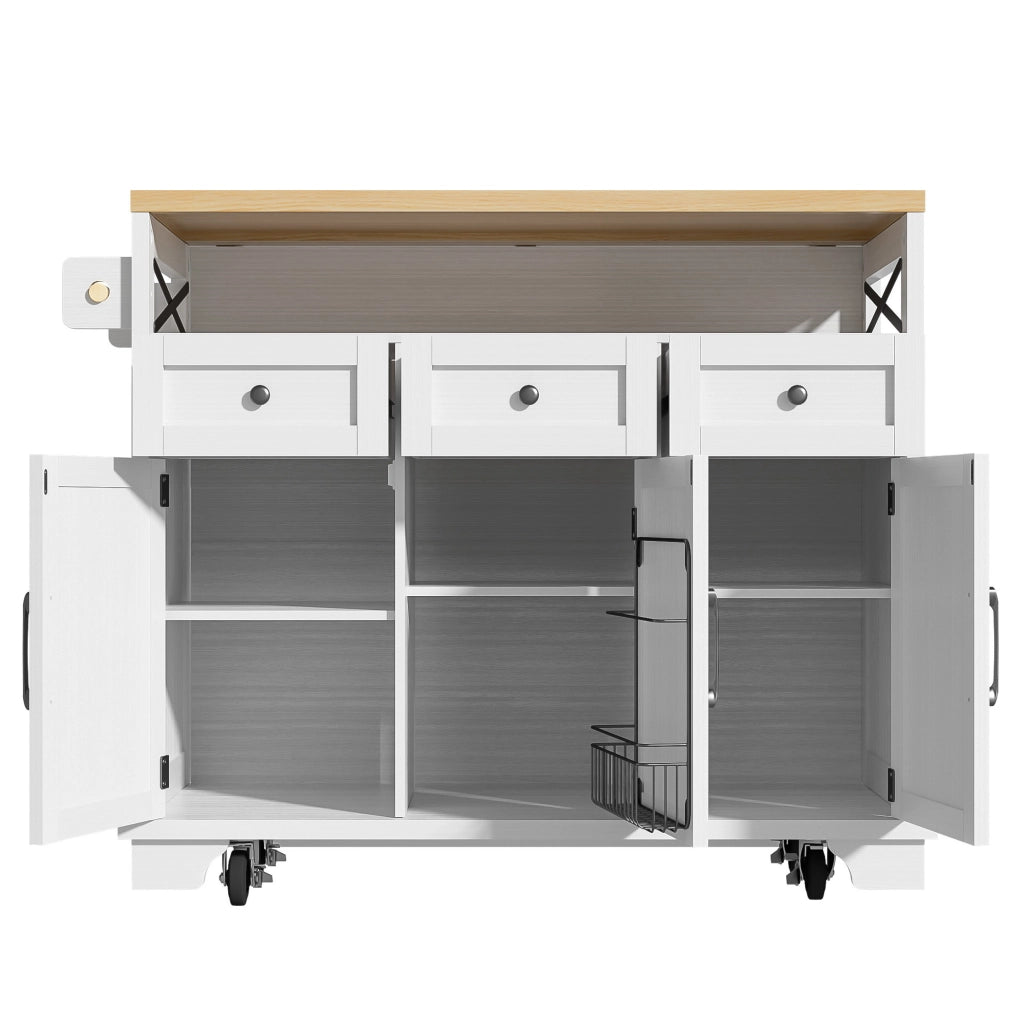 Isola da cucina 118x43 cm; piano pieghevole; MDF e metallo; bianco