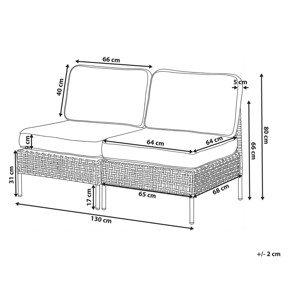 Divano da esterno in rattan PE beige chiaro a 2 posti con struttura in metallo cuscini per seduta e schienale stile moderno giardino patio