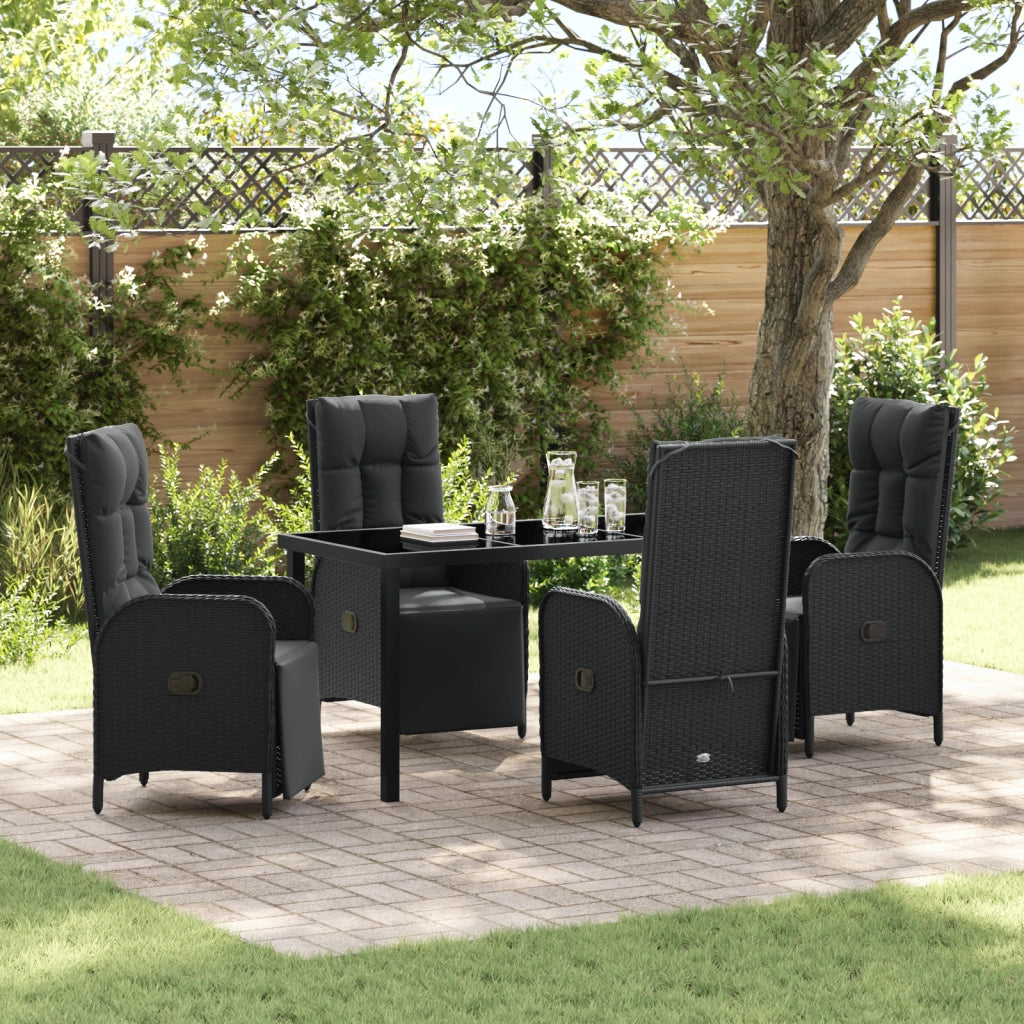 Set da Pranzo da Giardino 5 Pezzi con Cuscini Neri Polyrattan