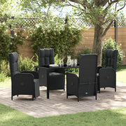 Set da Pranzo da Giardino 5 Pezzi con Cuscini Neri Polyrattan