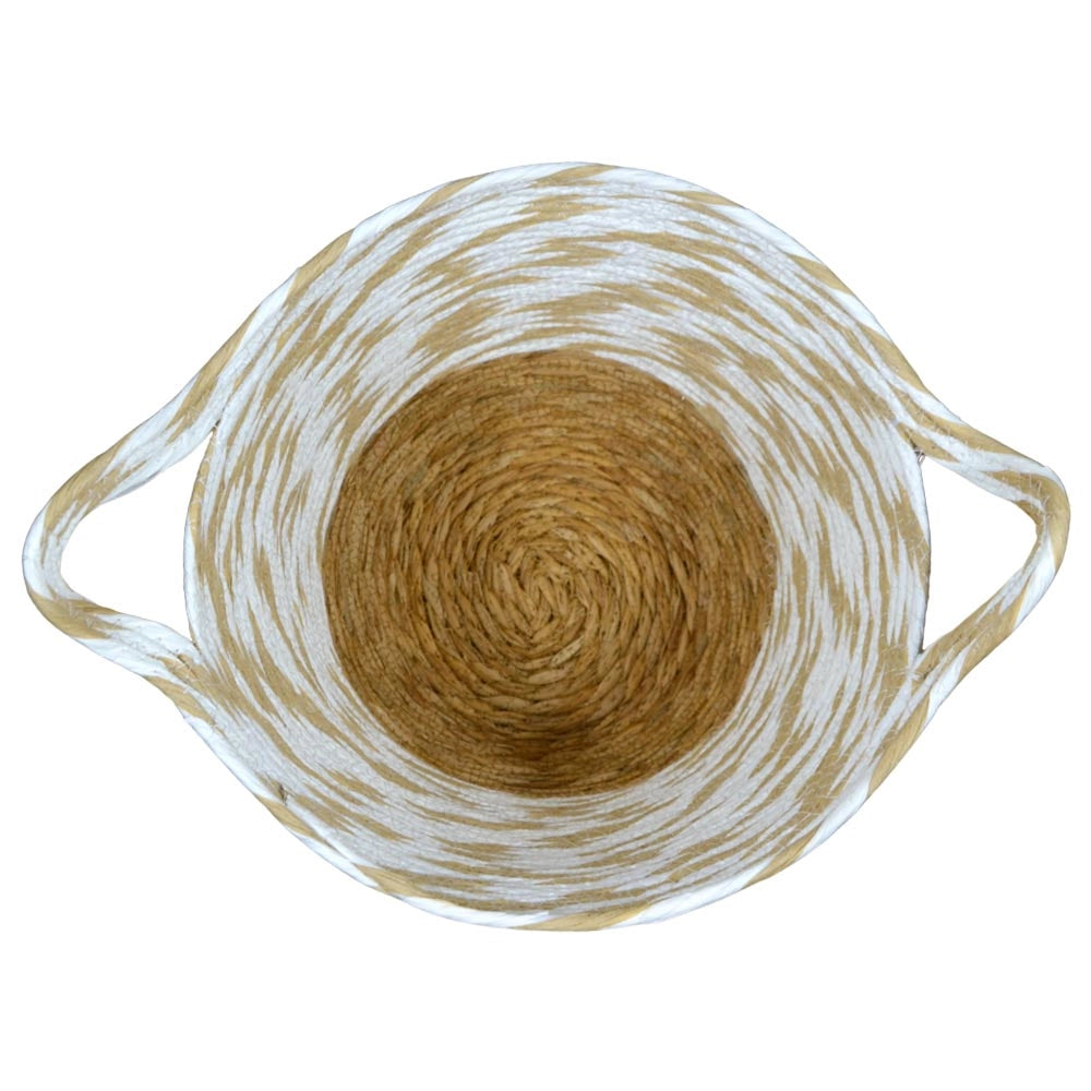 Cesti Portaoggetti Vimini e Corda Bianco Beige Maniglie cm 34 x34 x h30 Set da 3
