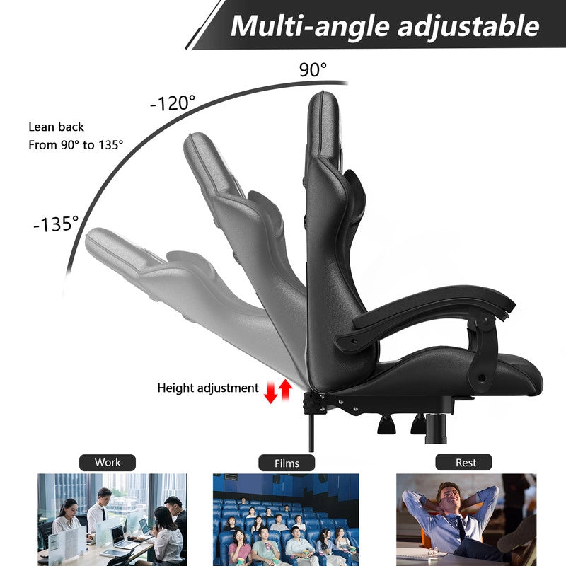 Sedia da gioco, Sedia da gioco ergonomica in similpelle , altezza regolabile con supporto lombare e poggiatesta, schienale reclinabile