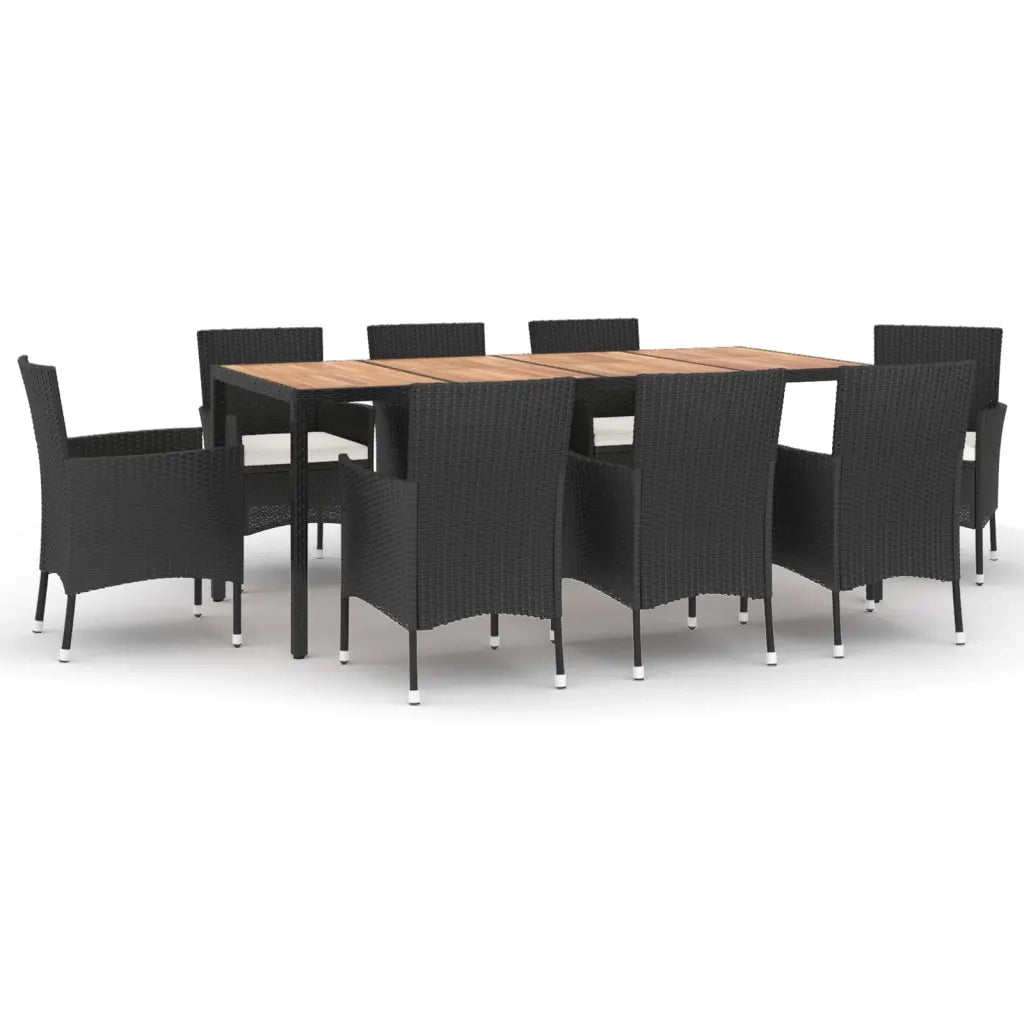 Set da Pranzo da Giardino 9 pz con Cuscini Nero in Polyrattan