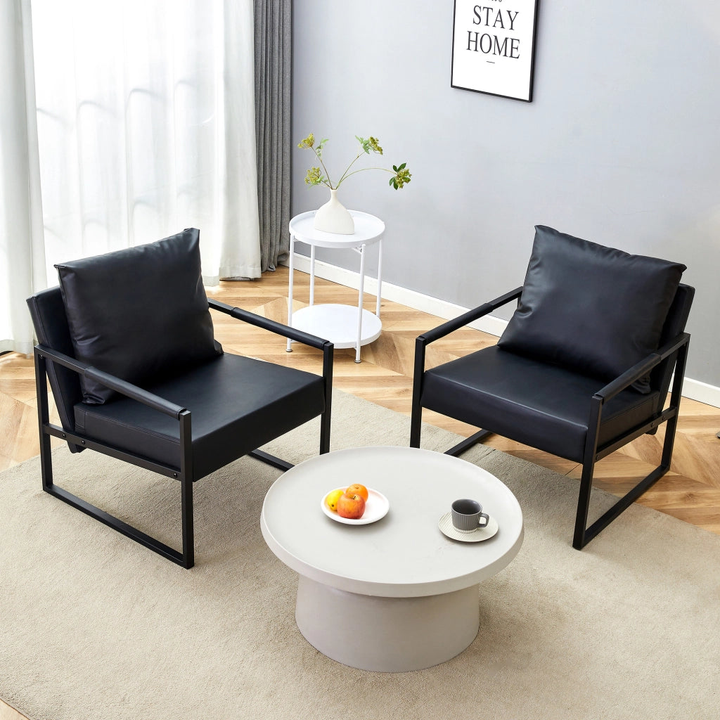 POLTRONA Moderna in metallo nero e pelle sintetica nera 79x65x28 cm