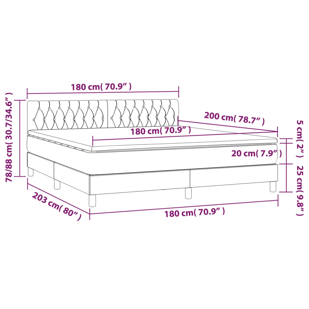 Letto a Molle con Materasso e LED Nero 180x200 cm in Velluto 3134599