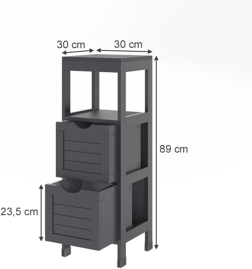 mobiletto bagno Vilda, Grigio, 30 x 89 cm con 2 cassetti, per la conservazione di accessori da bagno e prodotti per la cura