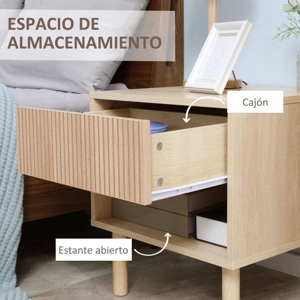 Comodino Moderno con Cassetto e Ripiano Aperto ¨C Minimal ¨C 47x47x50 cm Legno Naturale