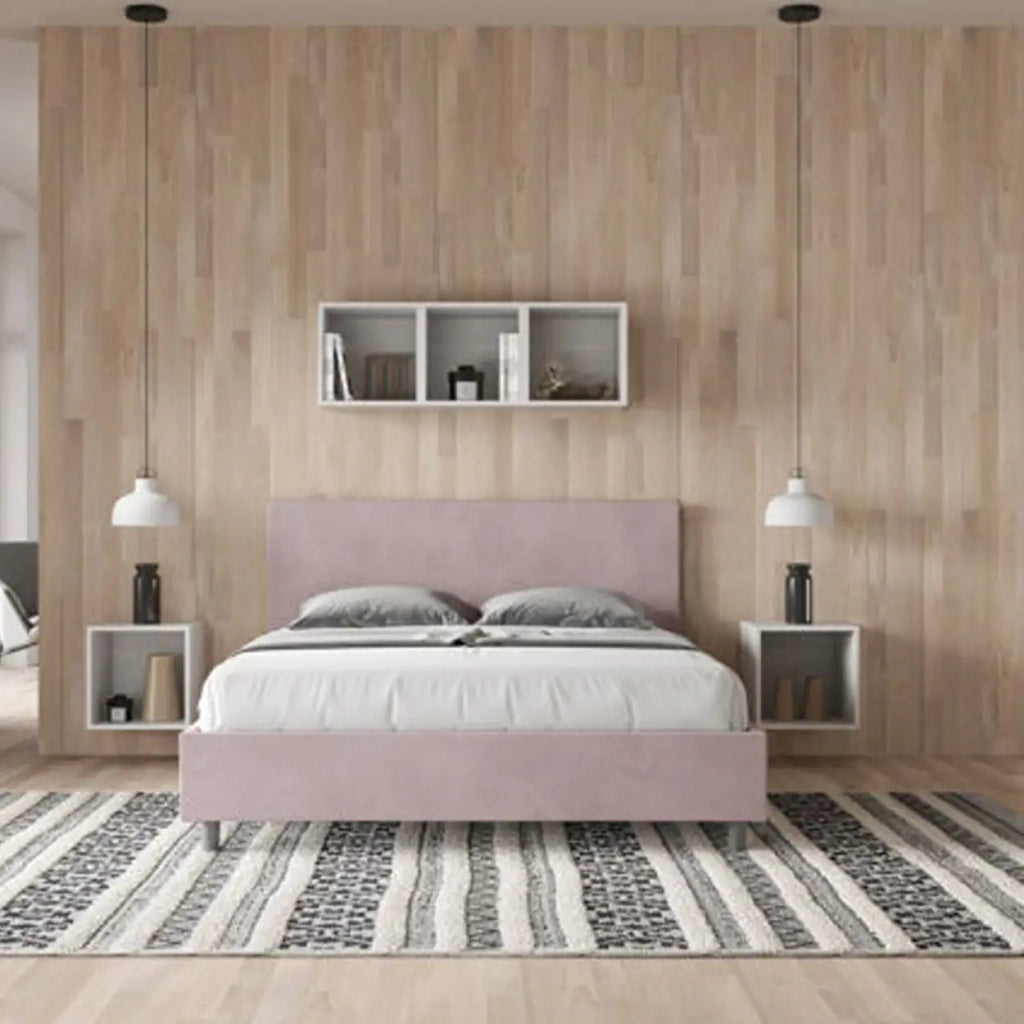 Letto matrimoniale con rete imbottito 160x190 microfibra glicine Adele