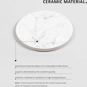 Set di sottopiani in ceramica lucida - set di 6 - marmo bianco - fondo in ceramica antiscivolo - tazze e bicchieri