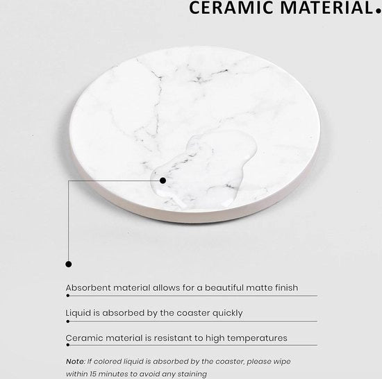 Set di sottopiani in ceramica lucida - set di 6 - marmo bianco - fondo in ceramica antiscivolo - tazze e bicchieri