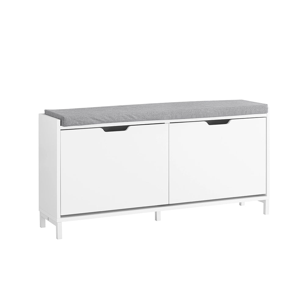 SoBuy Scarpiera Panca Ingresso Salvaspazio Panca Contenitore con Cuscino Imbottito e Struttura in MDF e Ferro, Carico Fino a 250kg, Design Nordic, Bianco e Grigio, 105x24x52 cm, FSR151-L-W