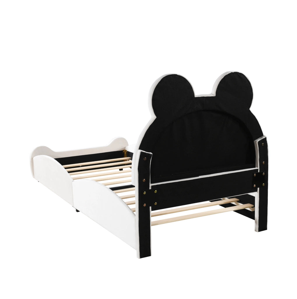 Letto imbottito per bambini 90x200 cm a forma di orso; velluto; bianco
