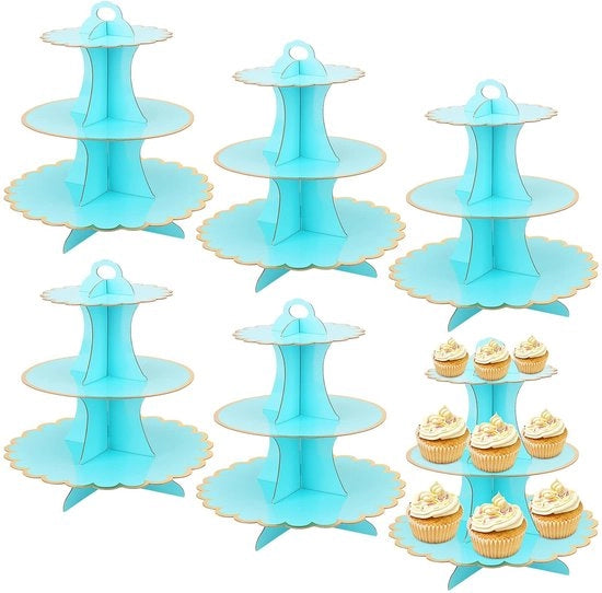 Supporto per torte in cartone - Tore per cupcake in cartone - Blu - 6pz - Ideale per feste, matrimoni e compleanni - Duraturo e semplice
