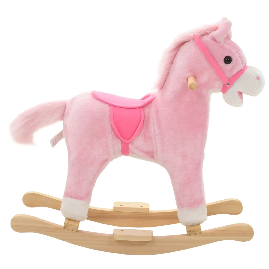 Cavallo a Dondolo in Peluche 65x32x58 cm Rosa 80218