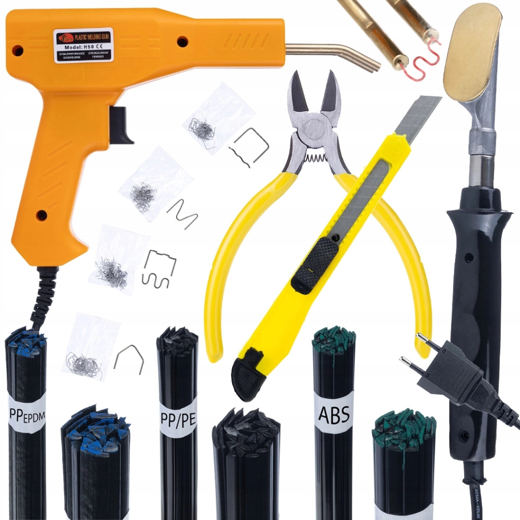 Set di Saldatura Plastica 5 in 1 – Saldatrice Termica, Graffettatrice, Fili PP/PE, ABS/PC, PP/EPDM | 200 Graffette
