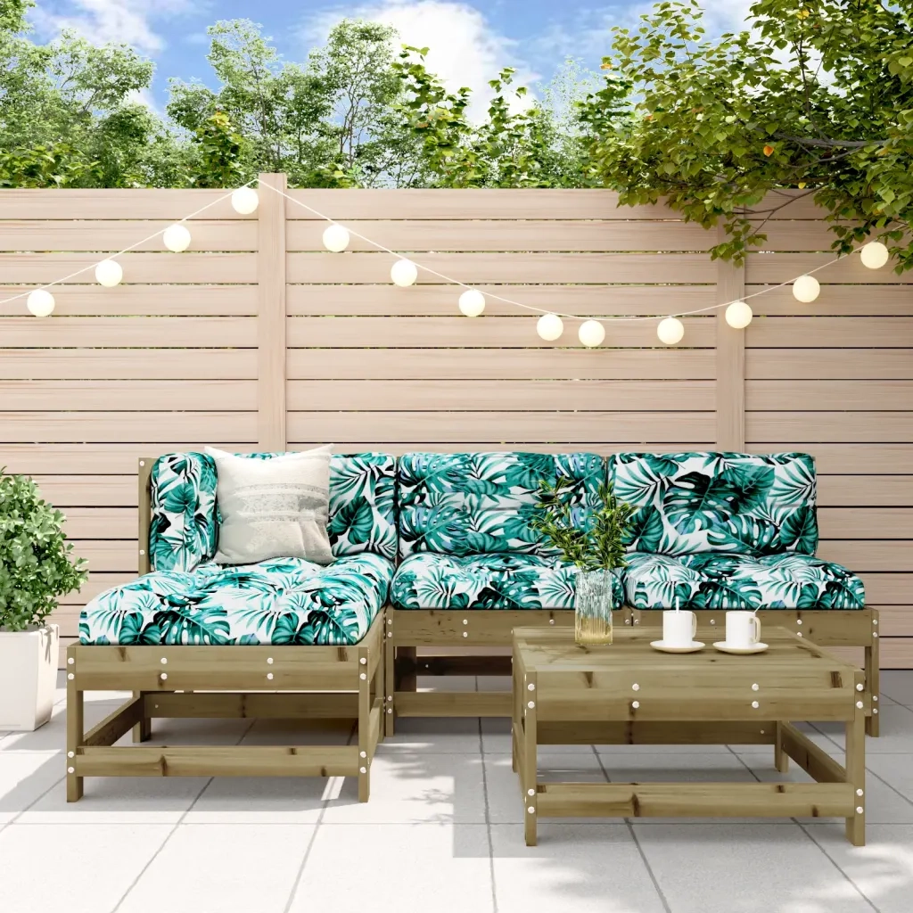 Set Divani da Giardino 5pz con Cuscini Legno Impregnato di Pino 3186052
