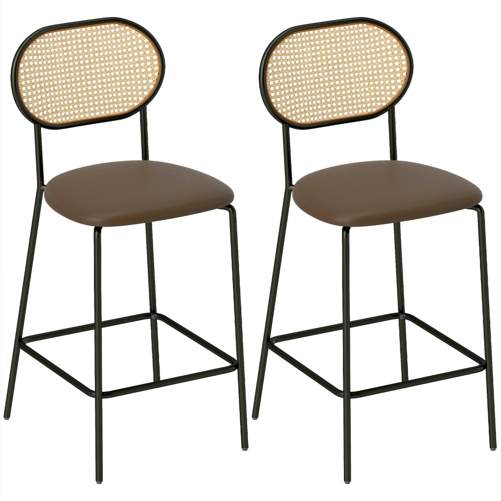 Sgabello da Bar con Schienale in Rattan e Poggiapiedi ¨C Zephmum ¨C Marrone