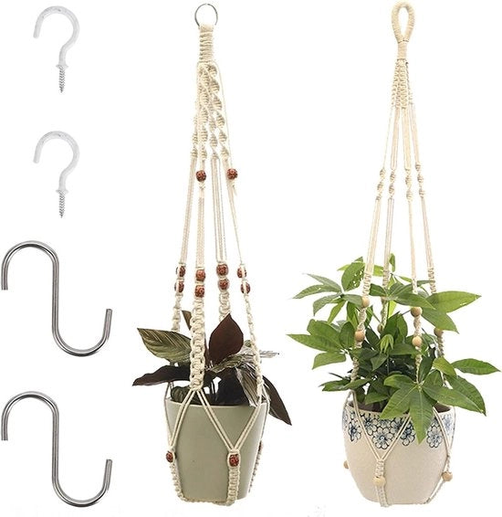 Hanger per piante con corda di cotone - 90 cm - lampadari - decorazione di piante macramé - decorazione di soffitto - decorazione di parete - decorazione di balcone e giardino - decorazione domestica - coppia di sostegni per vaso e pianta