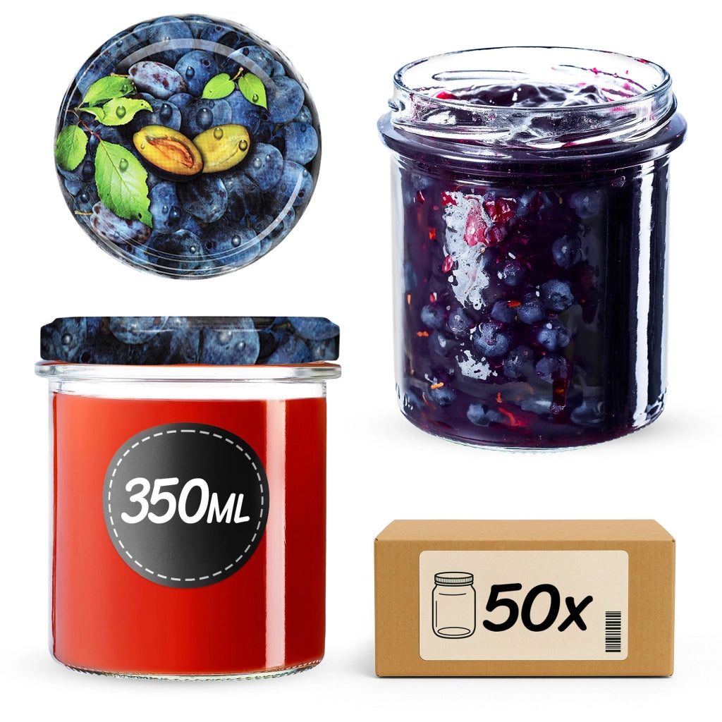 Barattoli di vetro KADAX Avila 350ml 50pz 82mm + coperchi "Prugna"